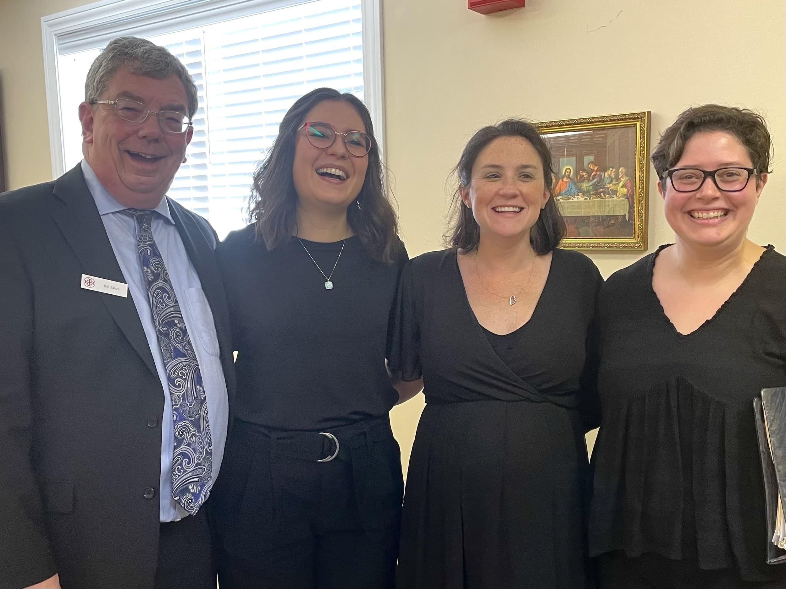 William Baker with Choral Interns Emily Fish, Jennifer Lahasky, and Megan Moore
